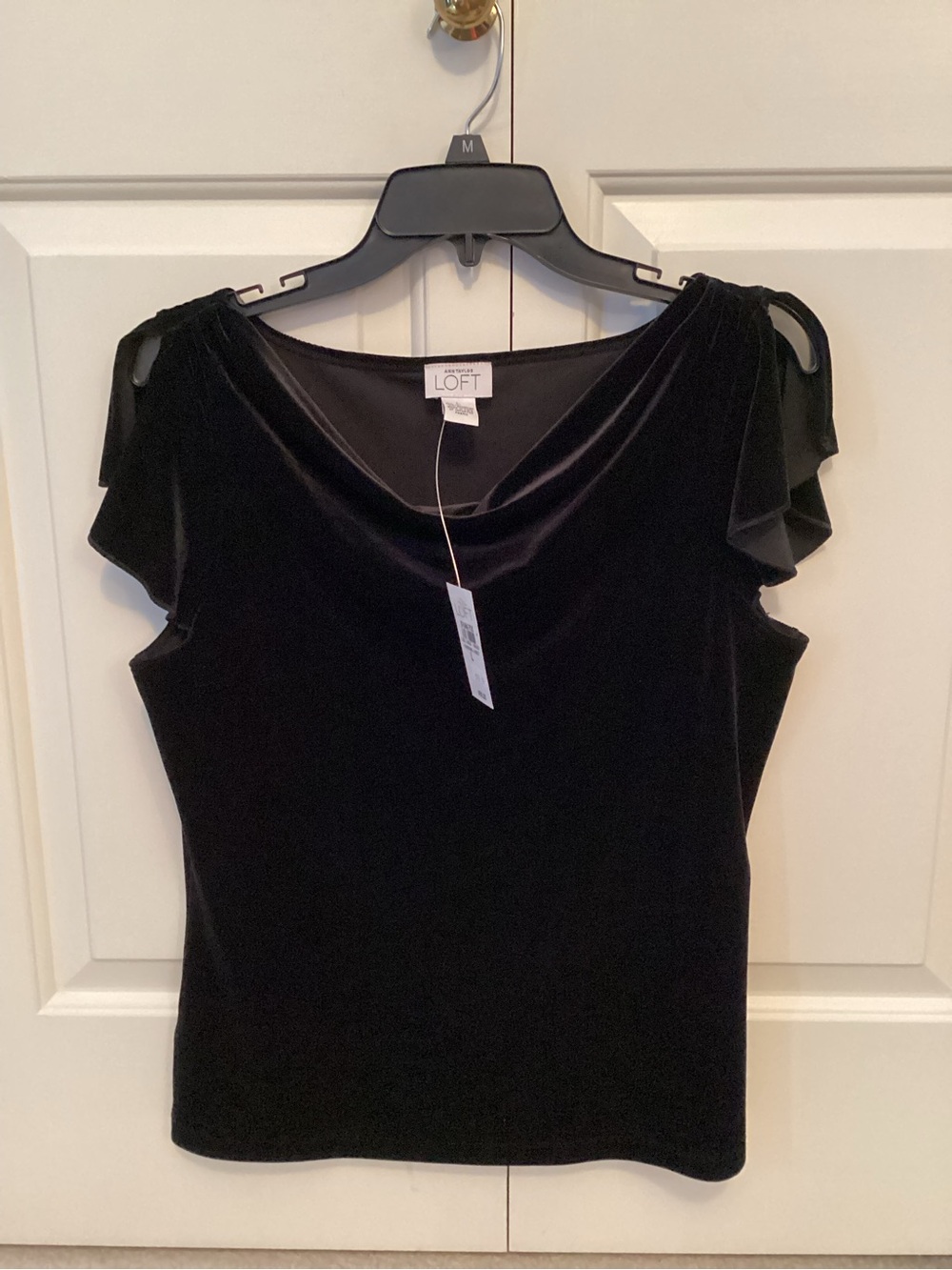 LOFT Black Velvet Cowl Neck Cap-Sleeve Top